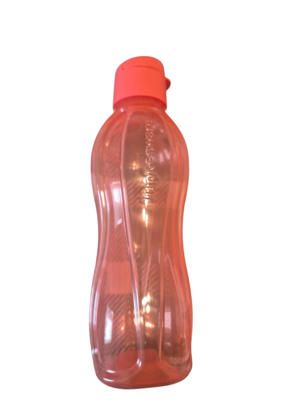 Tupperware Coral Pink Curvy Drink Bottle with Flip Lid ECO